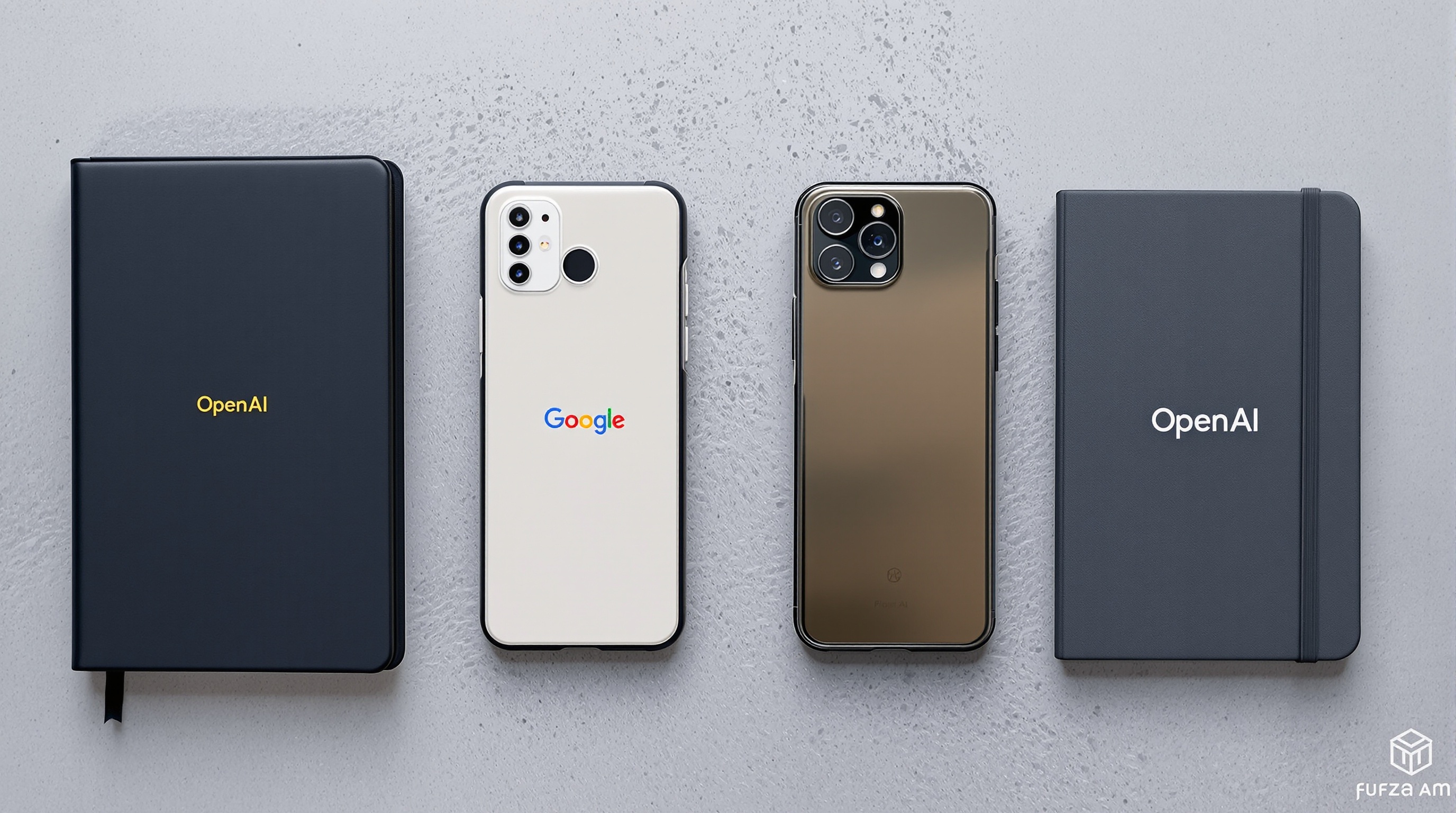 Two phones held side by side, one showing a real landscape photo and one showing a stylized AI-generated landscape, photographed on a plain light background
