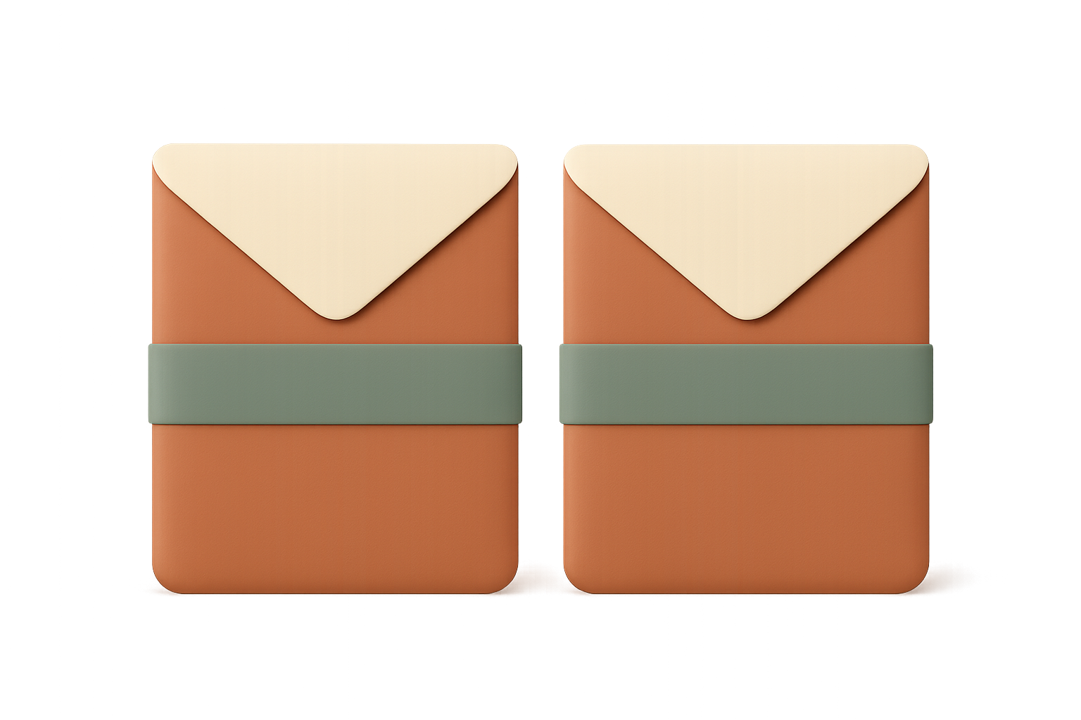 Two sealed envelopes standing side by side, identical in size, colour and marking, with nothing to tell one from the other