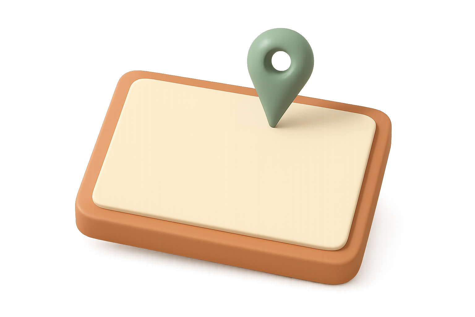 Illustration of a blank postcard with a single map pin planted on it, representing one private link to a trip album grouped by place