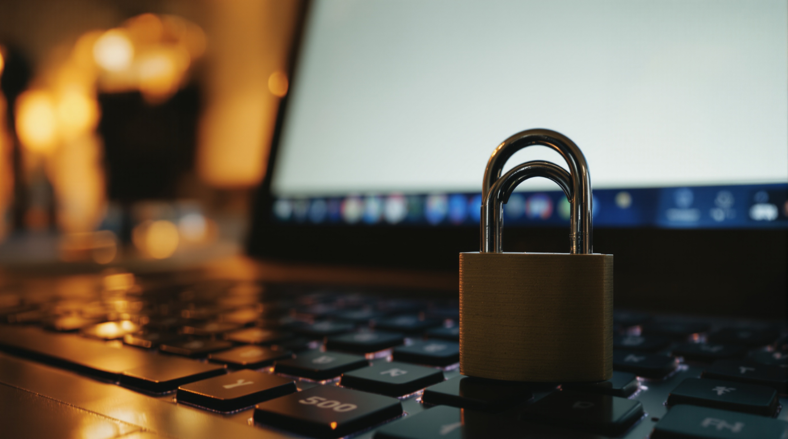 A close-up of a laptop screen showing security settings with a blurred bookshelf in the background