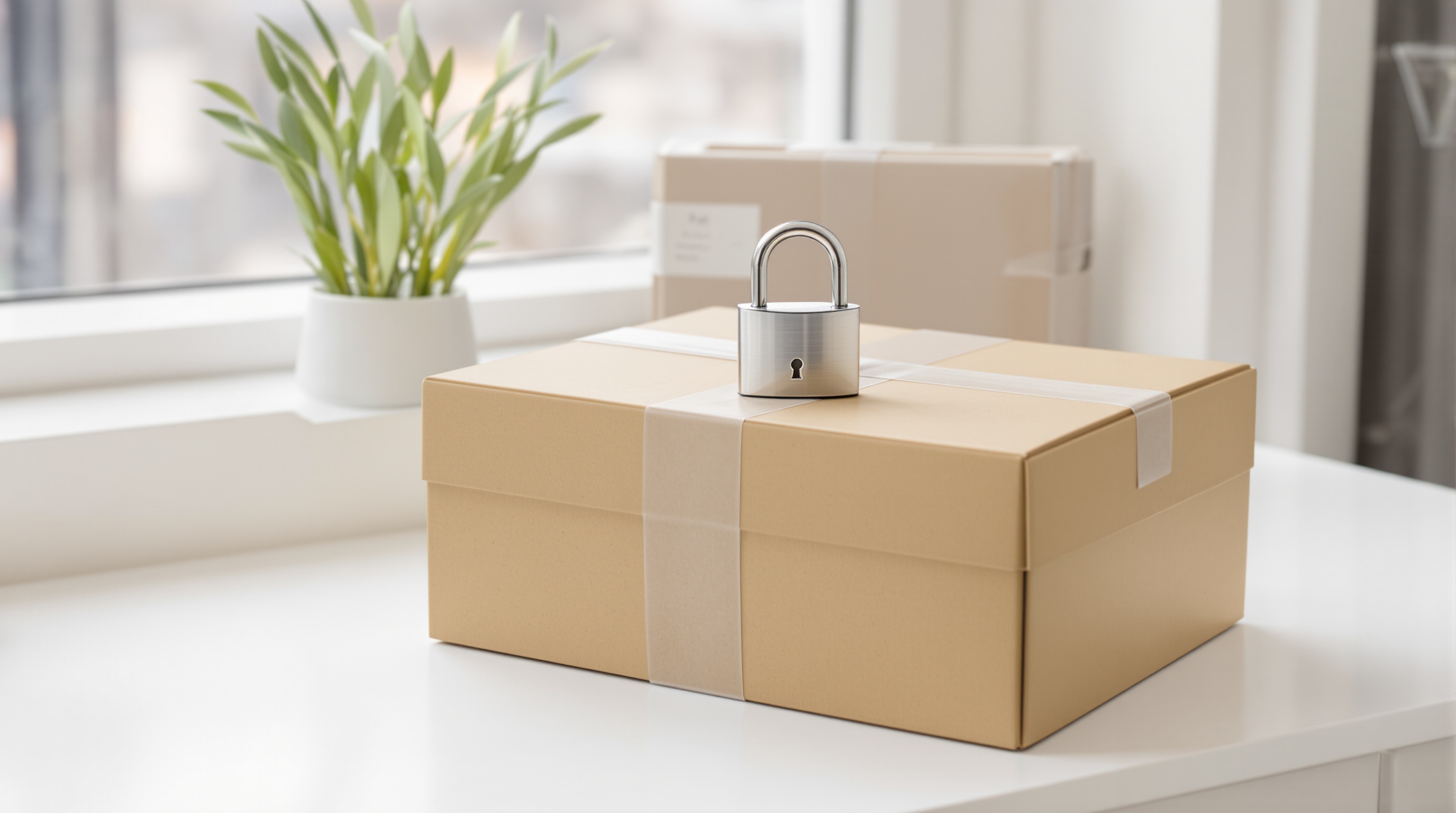A padlock resting on top of printed photographs on a wooden table, symbolizing photo privacy and protection