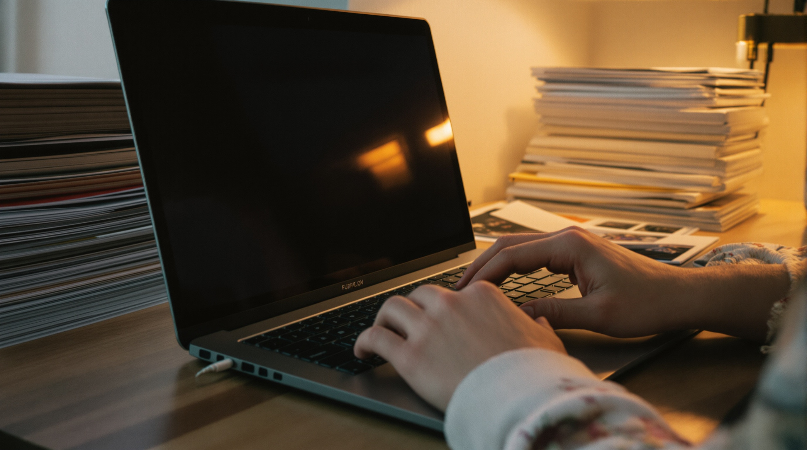 Close-up of a laptop screen showing image search results with multiple photo thumbnails displayed in a grid