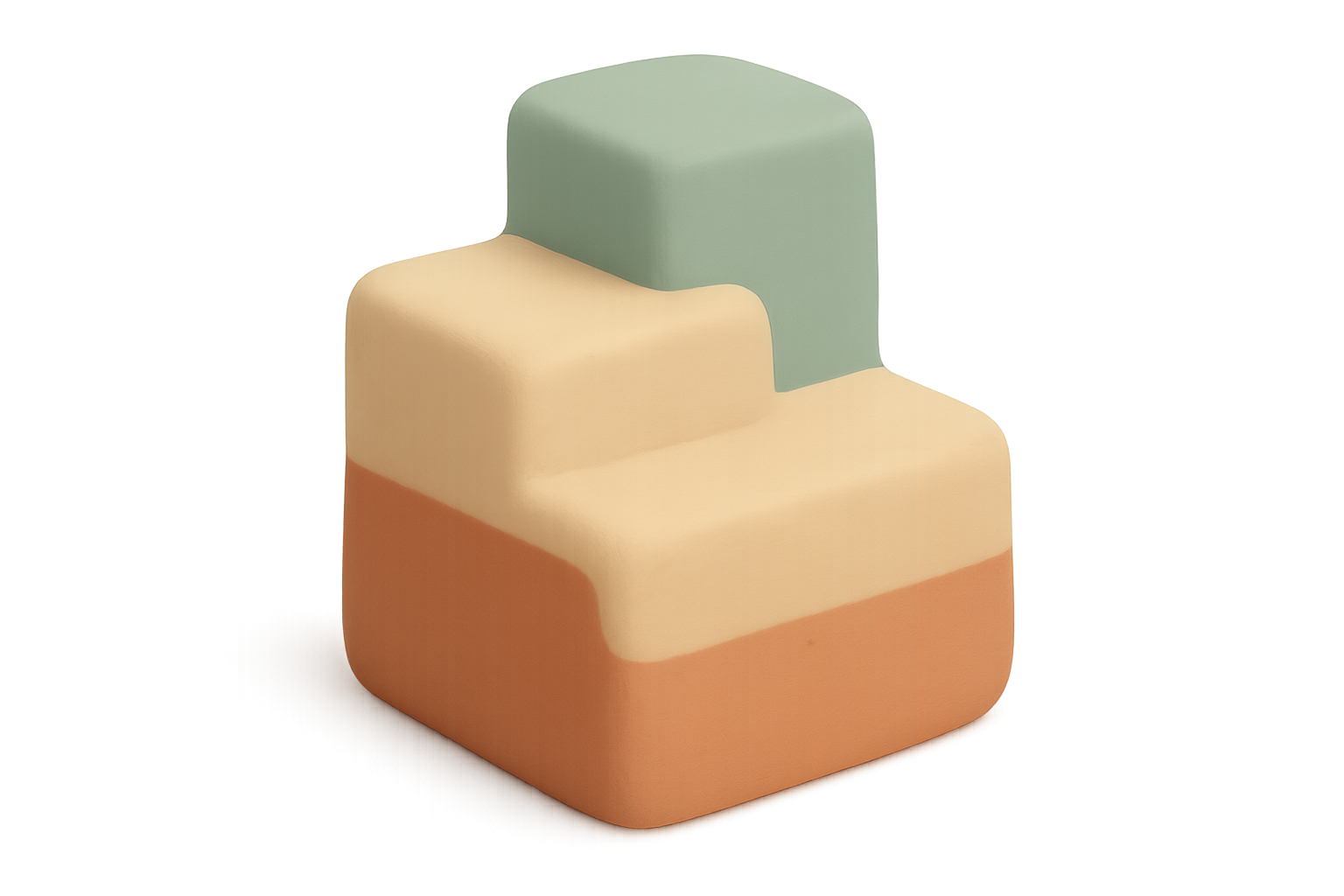 A soft clay-style illustration of a stepped block rising in three ascending steps